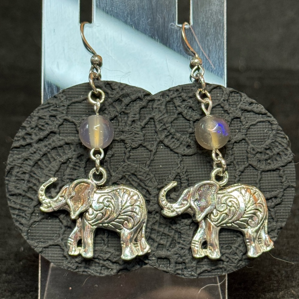 Silver Elephant Dangle Earrings